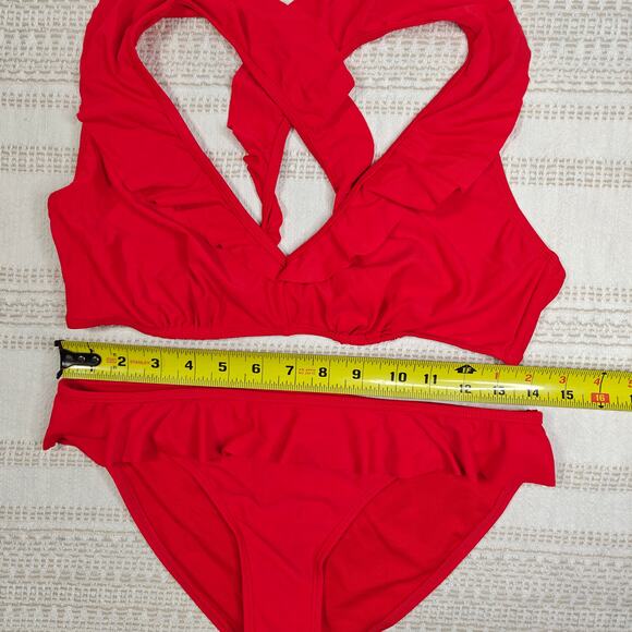 Heat Red Ruffle Bikini Set Size L NEW 2-Piece Swimsuit Swimwear - Picture 3 of 4